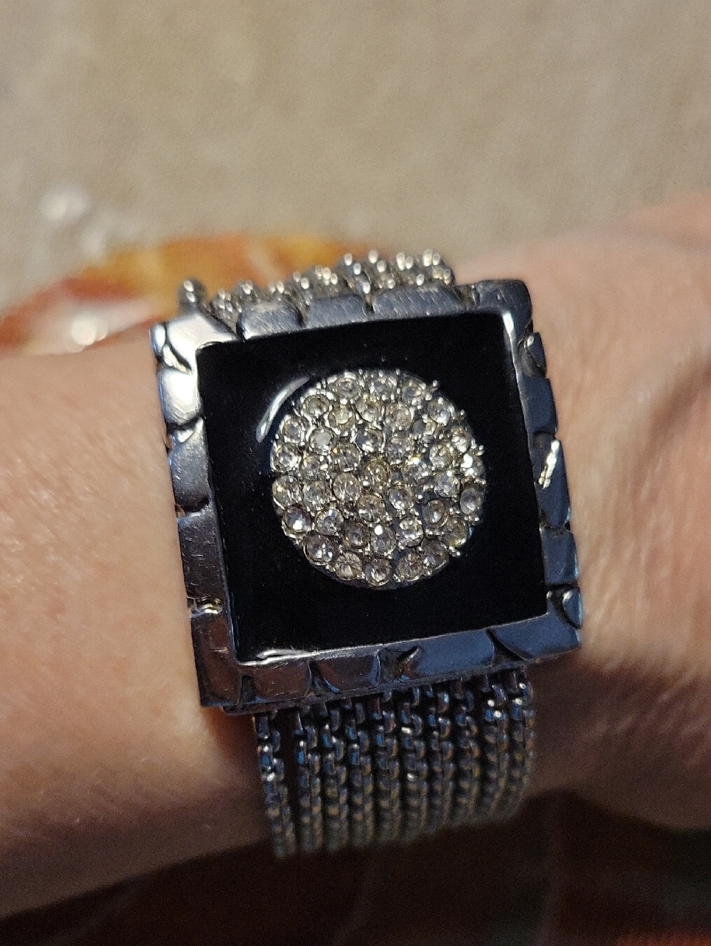 Crystal Pave Statement Bracelet in Silver Tone